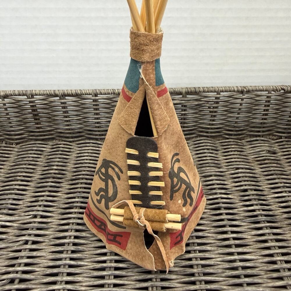 Vintage Small Indian Leather Teepee Hut 7 1/2” x 4/2” Native American